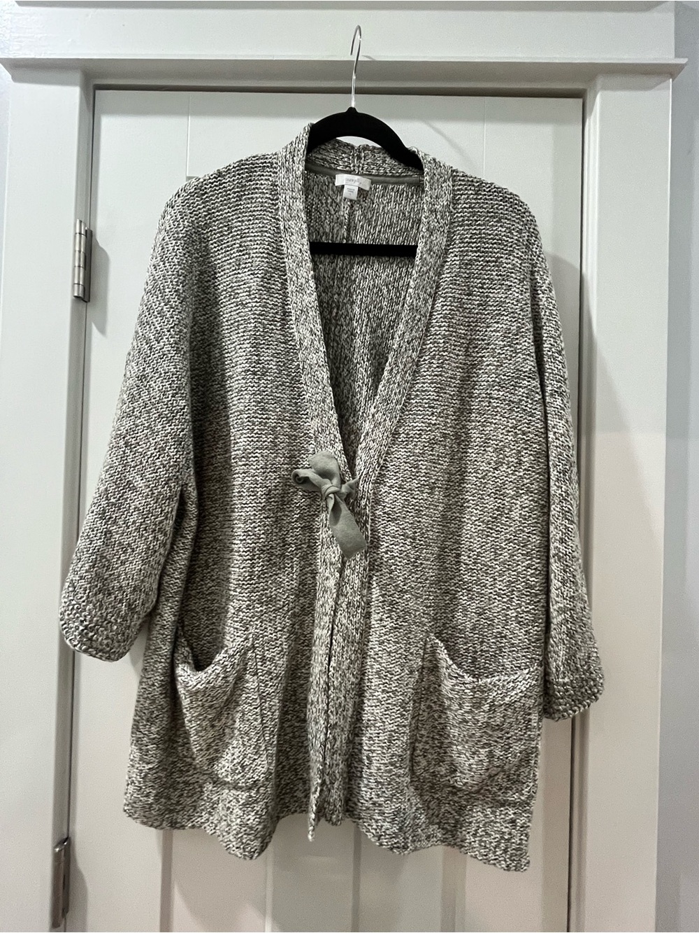 J. Jill Pure Jill 3/4 Sleeve Tie Front Cardigan Marled Gray Size Large Like New